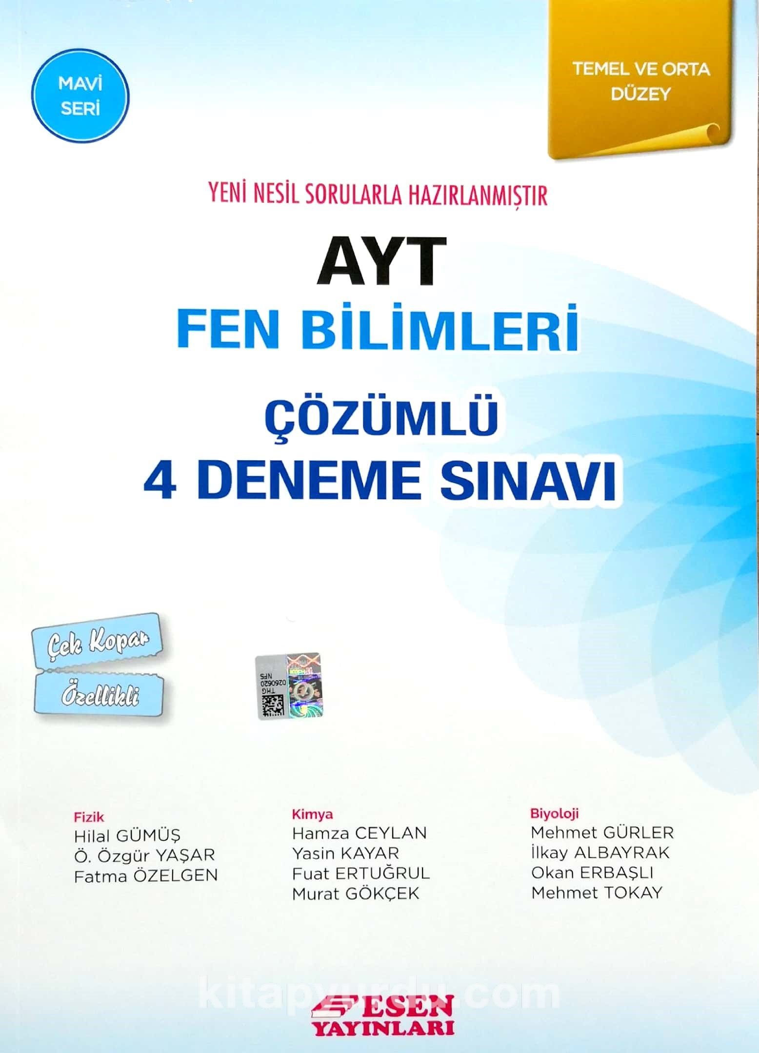 AYT Fen Bilimleri Çözümlü 4 Deneme Sınavı Temel ve Orta Düzey