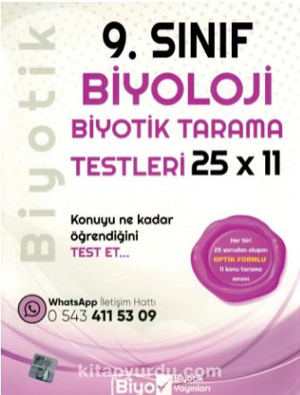 9. Sınıf Biyoloji Biyotik Tarama Testleri 25x11